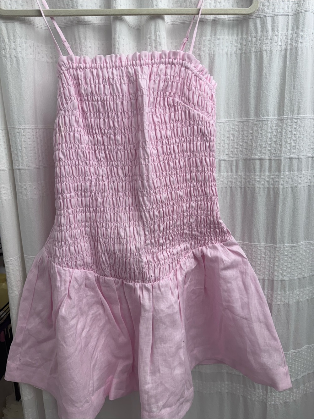 Wilfred Light Pink Smocked Ruffle-Hem Skirt